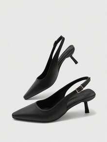 CUCCOO BIZCHIC Zapatos de mujer de tacón bajo, versátiles y cómodos, con correa trasera, elegantes, de punta fina, de tacón alto para banquetes en color negro - Negro - Ver 5