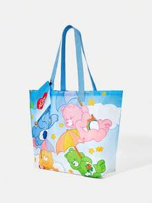 SHEIN X Care Bears 1 Piece Women's Fashion Casual Lightweight Large-Capacity Fun Pattern Printed Tote Bag, Shopping Bag, Portable Shoulder Bag, Card Storage Bag, Shopping Trip Going Out - Sky Blue - View 3