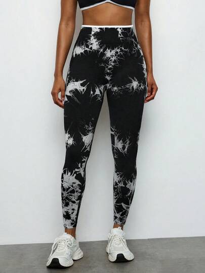 Voyena Quần legging yoga cạp cao không đường may, nhuộm tie-dye thời trang dành cho nữ cỡ lớn.