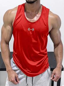 Gym Rark Áo tank top thể thao nam tối giản, đa năng, in hình tạ, thích hợp cho chạy bộ và tập thể dục. - Đỏ - Xem 4