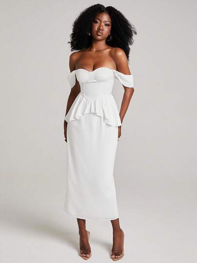 NYA SZN Dress Off Shoulder Sweatheart Padded Fitted Dress Draped Detail Short Flutter Sleeve Hardware Stone Brunch Casual Everyday Going Out Party Special Occasion Travel Vacation Office Siren Western Country Date Night Elegant Luxury Business Casual Event Everyday Wedding Brunch Office Gyaru Street Style Spring Summer Statement Unique Bridal Shower Outfits For Women