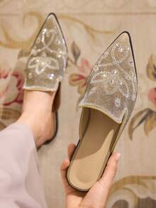 CUCCOO TILAWA Ladies, Rhinestones, Decorative, Flat Sandals. Summer Shoes - Khaki - View 1