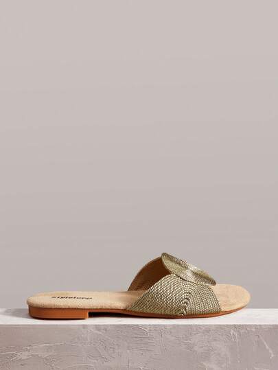 Styleloop Damen Schuhe, Gold, runde umwickelte geflochtene Pantoffeln, Urlaubsstil retro lässig und bequeme Strandsandalen, Urlaubsatmosphäre, Sommerbekleidung, ein Muss für die Reise