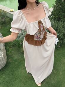 Feyla Elegant Romantic Ruffle Jacquard Patchwork Women Dress - Multicolor - View 6