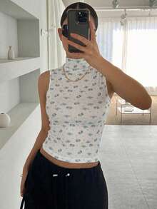 DAZY 女士全印花立领修身休闲日常上衣 - 彩色 - 查看 3