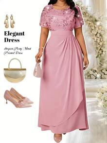 Fleurora Đầm hè cỡ lớn dành cho nữ, đầm dài thanh lịch, đầm thêu đính cườm, đầm dự tiệc, đầm cocktail. - Hồng - Xem 3