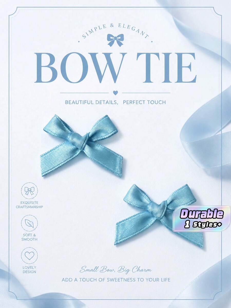50PCS Red Ribbon Bows Kit - Pre-Curled Gift Wrapping Decor, Wedding Party Hair Clips, All Season Craft Supplies - Light blue. - View 1
