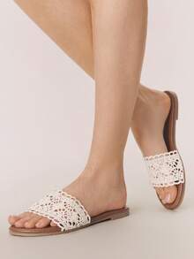 Styleloop Sandalias de plataforma con cuña de cuerda tejida para mujer, estilo de vacaciones BOHO Chic Retro del Oeste americano, zapatos de fiesta del festival de música con suela gruesa - Jacquard beige - Ver 4