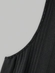 Manfinity CasualCool Men's Solid Color Ribbed Crew Neck Casual Tank Top - Black - View 5