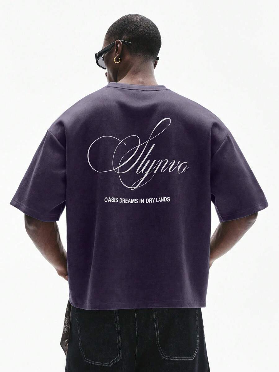 STYNVO Kaos Pria Kerah Bulat dengan Cetakan Huruf, Kasual, Serbaguna untuk Pemakaian Sehari-hari - Mauve Purple - View 1