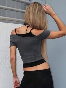 Brooke Lily Damen Lässig Retro Schwarze Katze Spähen Muster Kontrast Farbe Kurzarm T-Shirt, geeignet für den Sommer - Verschiedenfarbig - Übersicht 2