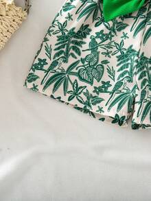 SHEIN Elladie kids 2件套女童绿色针织圆领短袖上衣搭配蝴蝶结装饰短裤套装，适合日常外出和玩耍，适合4-7岁女孩，春夏款。 - 綠色 - 查看 8