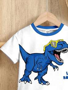 SHEIN Bộ áo thun và quần short in hình khủng long dành cho bé trai. - Nhiều màu - Xem 6