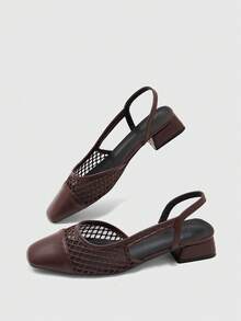 CUCCOO BIZCHIC Women's Pointed Toe Block Heel Colorblock Pumps, Spring/Summer - Mocha Brown - View 4