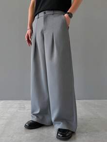 SLATEMANN Pantalones cargo holgados y de pierna ancha con pliegues para hombres - Negro - Ver 3