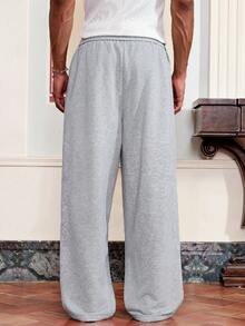 SWAVVY Men's Casual Loose Sweatpants, Standard Size, Grey With Embroidery, Suitable For Spring And Autumn - Grey - View 2