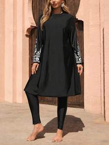 Swim Mulvari Plus Size Women's Burkini Set, Digital Printed, Suitable For Beach, Resort, Swimming Pool In Summer - Multicolor - View 1