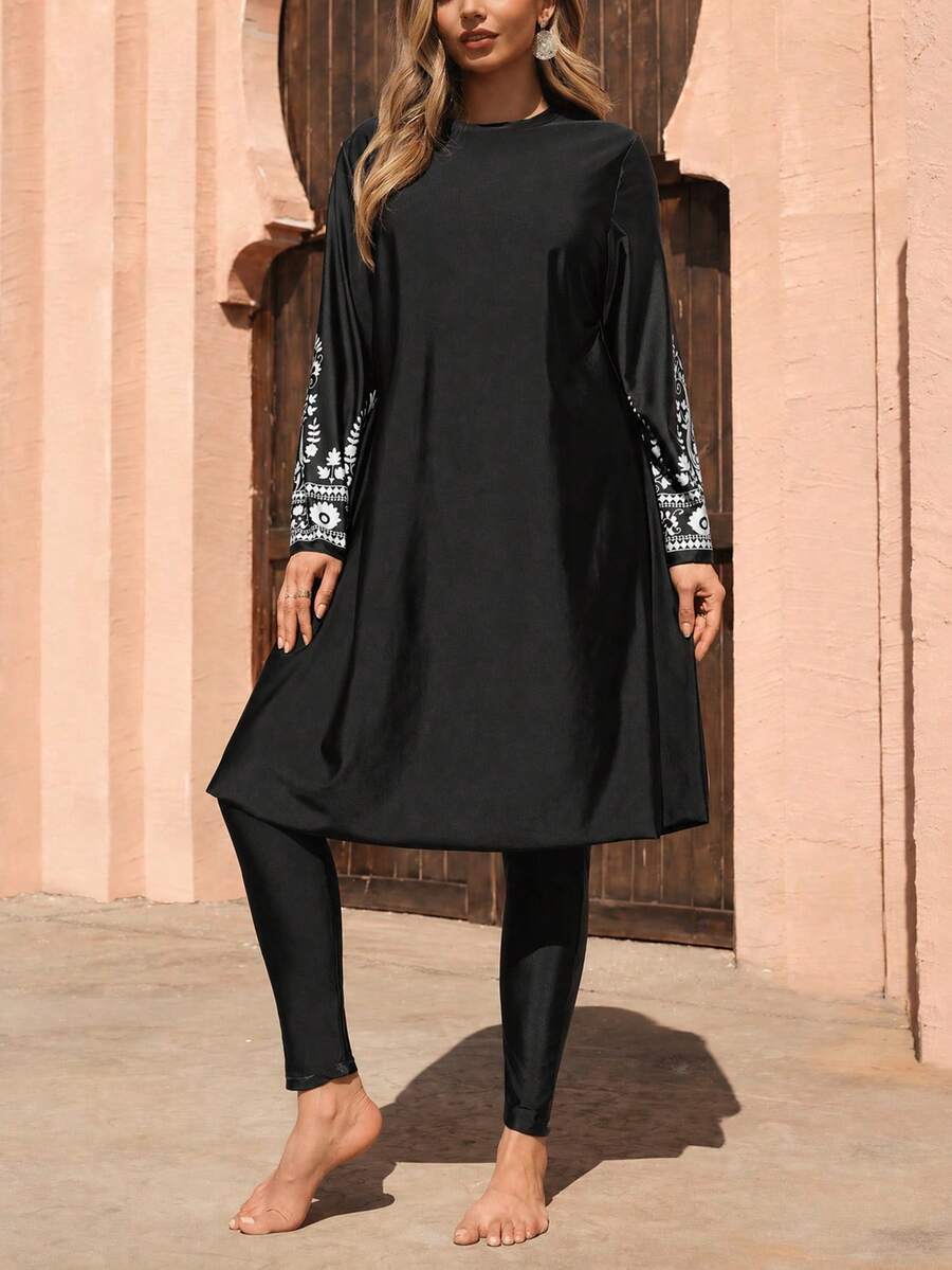 Swim Mulvari Plus Size Women's Burkini Set, Digital Printed, Suitable For Beach, Resort, Swimming Pool In Summer - Multicolor - View 1