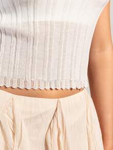 Rouah Women's Solid Color Crew Neck Lightweight Sleeveless Casual Knit Top With Scallop Hem Detail - Perfect For Summer - Apricot - View 4