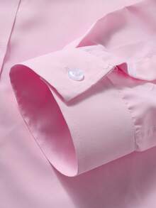 Manfinity Mode Camisa formal de manga larga para hombre de talla grande, unicolor, abotonadura sencilla, casual versátil para uso diario y ceremonias - Rosa - View 4