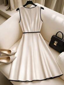 GlowEve CURVE Plus Size Women's Woven Colorblock Asymmetrical Slit Sleeveless Casual Elegant Long Dress Summer Teachers' Day Gym Brown - Multicolor - View 2
