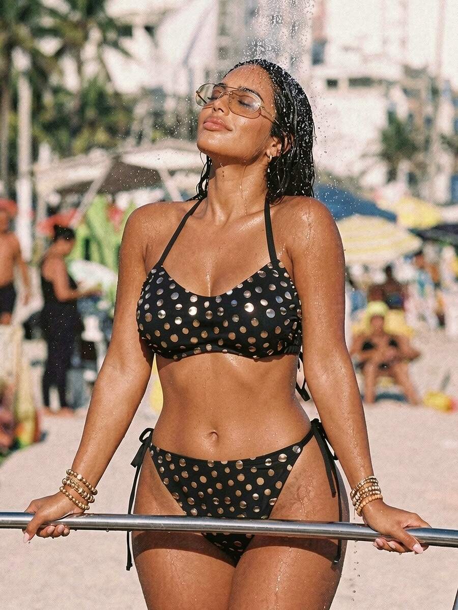 Swim SXY Conjunto de bikini de lunares para mujer de talla grande, estilo sexy europeo y americano - Multicolor - Ver 1