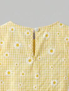 Maija Kids Maija Kids Áo tank top cổ tròn in họa tiết hoa và kẻ caro ngọt ngào dành cho bé gái tuổi teen, thích hợp mặc mùa hè. - Màu vàng - Xem 7