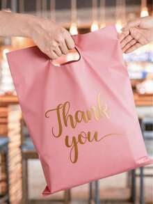 100pcs Elegant "Thank You" Gift Tote Bags - Black & Gold Cursive Lettering Reusable Plastic Shopping Bags, Flat Paper Bags, Plastic Carrier Bags, Wedding Party Birthday Gift Packaging Bags, Jewelry & Cosmetics Storage Totes. Perfect For Retail Stores, Boutiques, Parties, Corporate Events, Birthdays, Holiday Packaging, Christmas & Valentine's Day. - multicolor - View 2