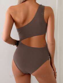 Swim Vcay 1 pieza Traje de baño de maternidad modesto de unicolor, adecuado para el verano - Marrón - Ver 3