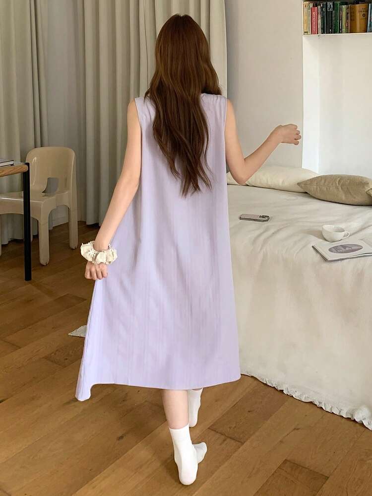 Women's Contrast Color Front Tie Sleeveless Casual Dress