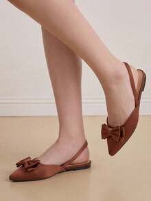 Eladyva Women's Brown Flat Shoes With Bowknot Detail - Brown - View 5
