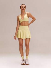 GLOWMODE Ace Every Move Tummy Control 2.0 Quick-Dry Sun Protection Built-In Shorts Non-Slip Grips Tennis Mini Skirt Tennis Golf Pickleball Daily Casual Wear - French Vanilla - View 7