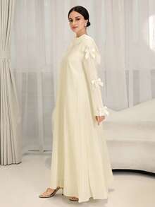 Yasmyna Vestido elegante de estilo árabe con decoración de lazo de unicolor para mujer - Amarillo - Ver 5