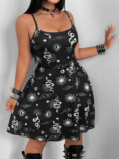 Whyspr Dark Edgy Snake Print Elastic Camisole Dress