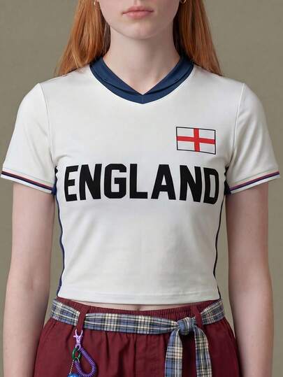 Chiquease 2026 Football World Cup England UK White Soccer Jersey Style Women's Cropped T-Shirt, Football Fan Top, Team White England UK Supporter Outfit,In USA–Canada–Mexico