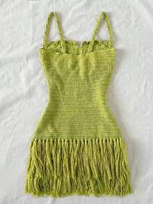 Soleia Đầm ngắn ôm sát dáng vỏ sò, viền tua rua, dây mảnh, phong cách Bohemian, Boho, thích hợp cho kỳ nghỉ, mùa xuân/hè, ngày Valentine, hẹn hò. - màu xanh lá - Xem 2