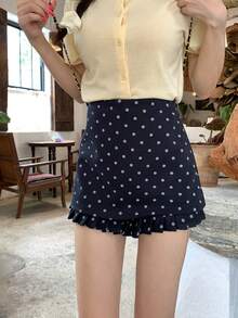 DAZY Women's Polka Dot Ruffle Hem Girlish Shorts - Royal Blue - View 6
