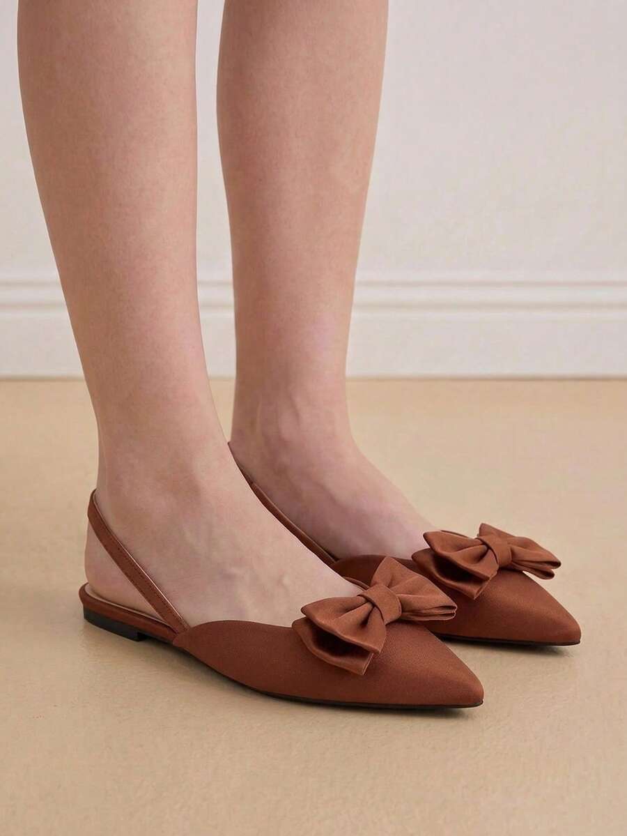 Eladyva Women's Brown Flat Shoes With Bowknot Detail