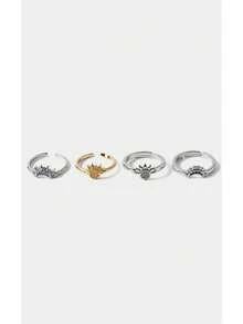 Noxbound 2 Pcs Sun & Moon Combo Adjustable Women/Couple Rings, Artificial Zirconia Elegant Charm Fashion Accessories, Suitable For Girlfriend Gifts And Daily Wear - Sun and Moon - View 7