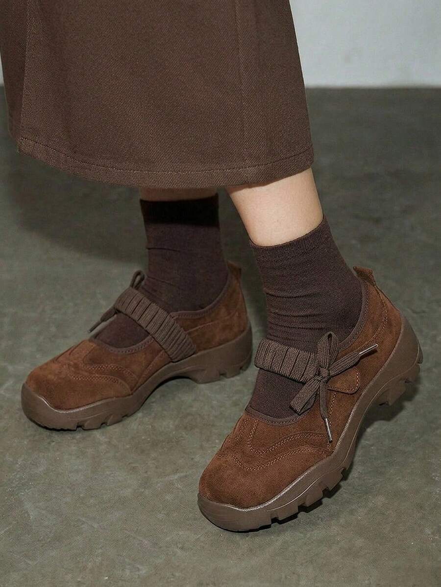 Bholvia Giày nữ đế dày kiểu dáng casual mới mùa xuân với khóa dán - màu nâu - Xem 1