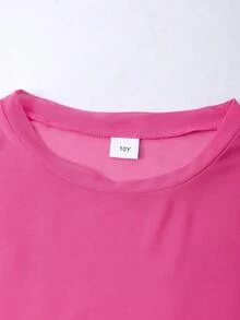 SHEIN 女童碎花两件套，粉色圆领短袖露脐T恤+紧身印花短裤，夏季休闲运动装 - 彩色 - 查看 3