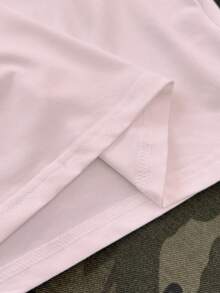 SHEIN EZwear Áo thun nữ cổ tròn tay ngắn in họa tiết chữ thường ngày - Hồng - Xem 6