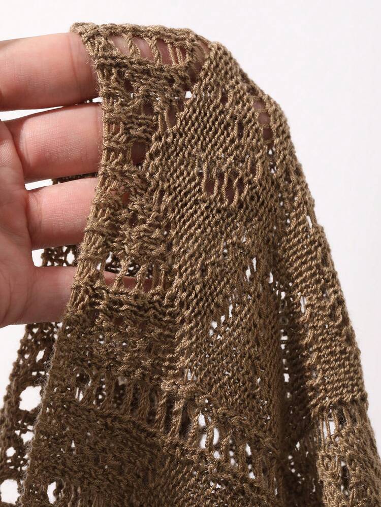 Women's Loose Solid Color Round Neck Sleeveless Hollow Out Crochet Casual Vacation Summer Thin Knit Vest Cardigan