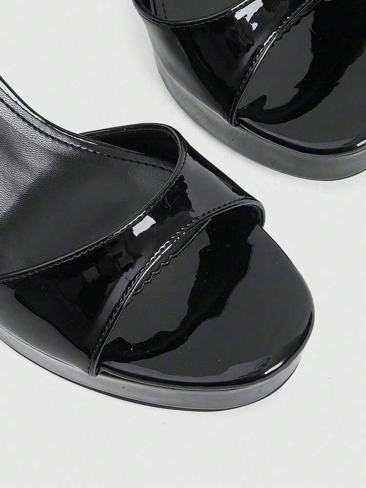 CUCCOO LuxiPop Spring And Summer New Design Thick Heels High Heels Elegant Temperament Simple Sexy Women's Sandals Black Patent Leather PU Material Hollow Ankle Strap High Heels Dress Shoes Dating Afternoon Tea Party Valentine's Day Elegant Wear