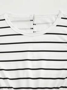 Everyssa Mono de mujer versátil y casual con cuello redondo y rayas, con nudo - Blanco - Ver 3