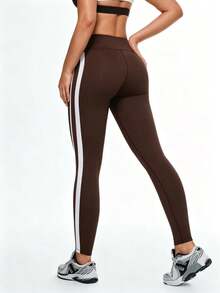 Eassivo Eassivo Quần legging thể thao nữ cạp cao, kẻ sọc bên hông, quần tập yoga. - màu nâu - Xem 2