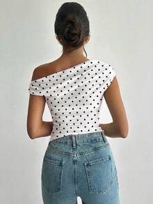 Firerie Women's Asymmetric Ruched Cropped Top,Summer Top - Black and White - View 2