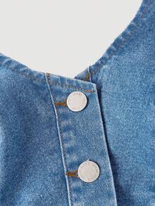 SHEIN ICON Y2K Blue Elastic Cropped Backless Halter Denim Vest Top - Light Wash - View 3