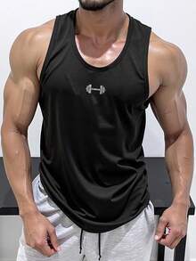 Gym Rark 男士休閒槓鈴印花運動背心，適合日常穿著與運動健身房 - 綠色 - 查看 7