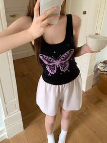 DAZY Women's Casual Butterfly Print Base Layer Top - Black - View 15